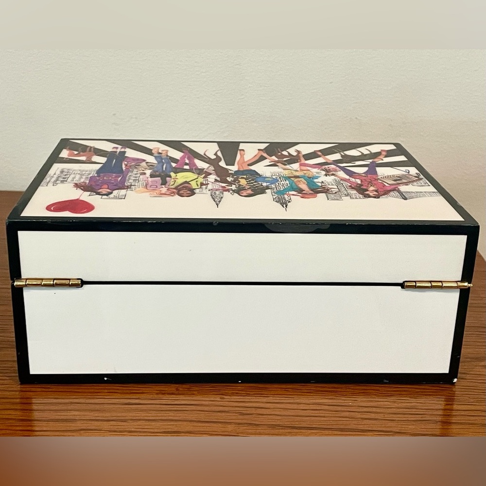 Henri Bendel Lacquered Wood Jewelry Box, w/trays, Izak Illustration, *no key - Picture 12 of 15